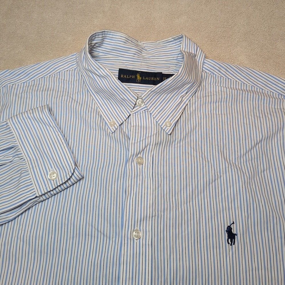 Ralph Lauren Button Down Long Sleeve Shirt Blue/White Striped Mens Size 17
